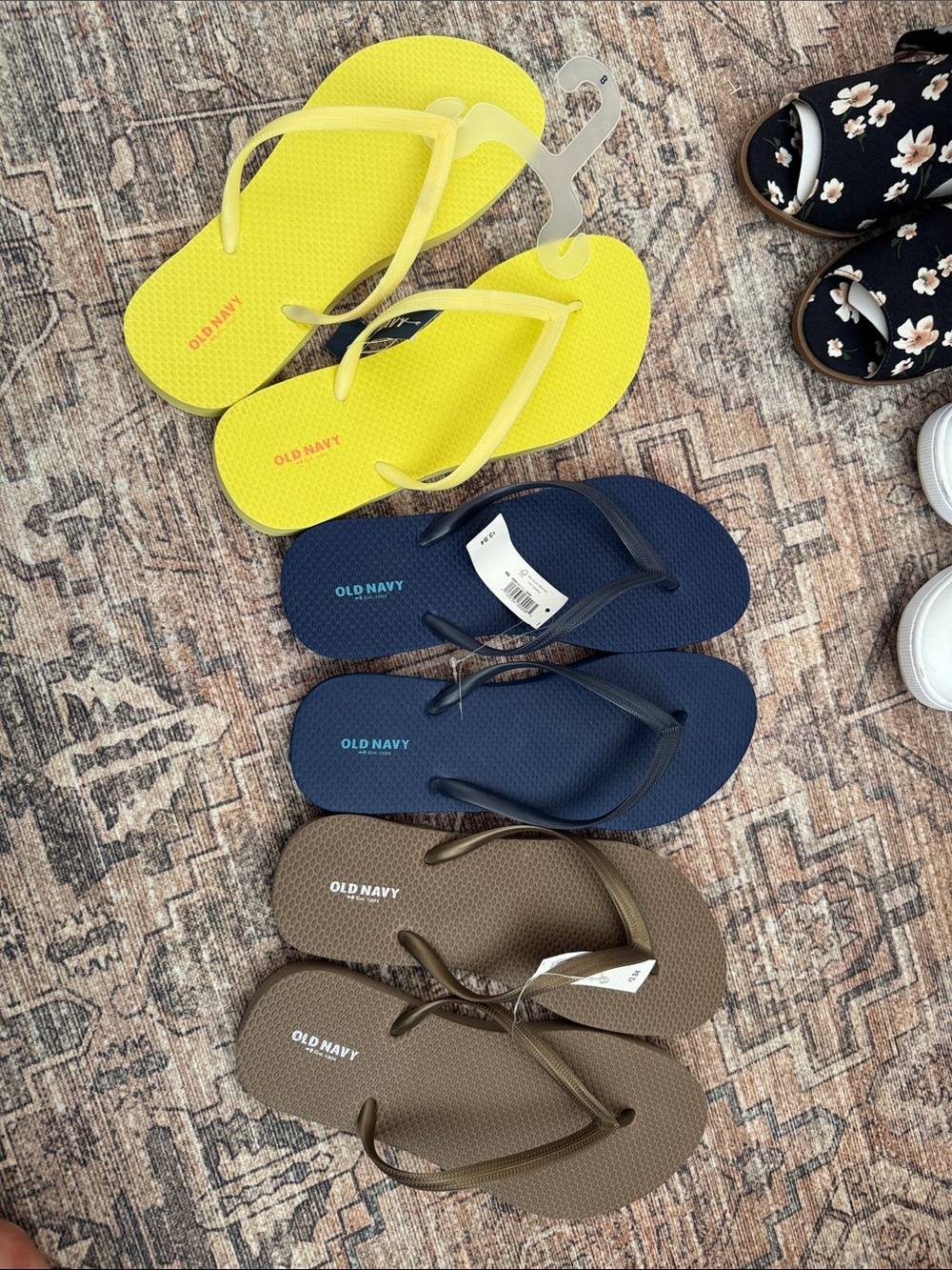 Old Navy Flip Flop Set in Yellow, Navy & Brown Tones